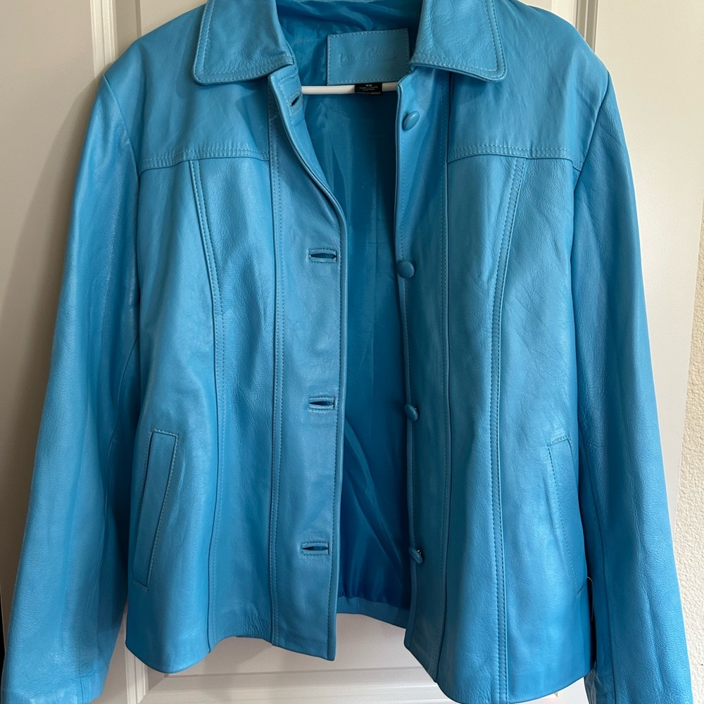 Sky Blue 100% Leather Women's Jacket by Laura Olivia size L